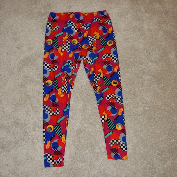 EUC Lularoe TC leggings geometric 80's memphis pattern retro checkered hot pink - Picture 2 of 7